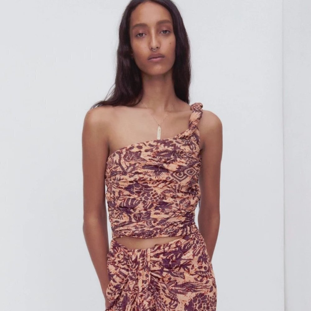 NWOT Zara multicolour printed asymmetric one shoulder design sleeveless crop top